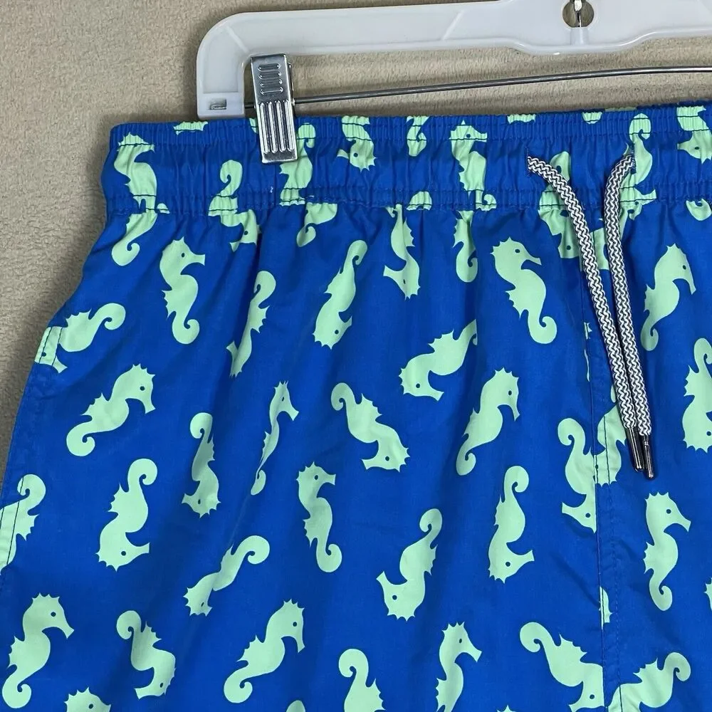 Tom & Teddy Swim Trunk Mens XL Blue Animal Print Elastic Waist Lined Regular Fit